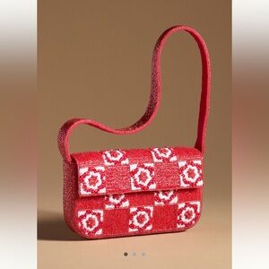 Anthropologie Fiona Beaded Bag in Red Floral Check